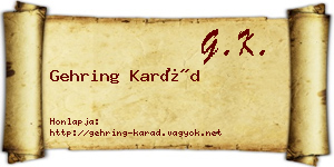Gehring Karád névjegykártya